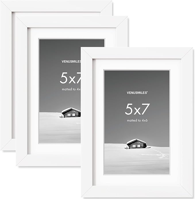 5x7 inch Picture Frame, 5x7 Photo Frames with 4x6 Removable Mat - High Definition Plexiglass - Vertical and Horizontal Display - Wall Hanging Frame - White, 3 Pack