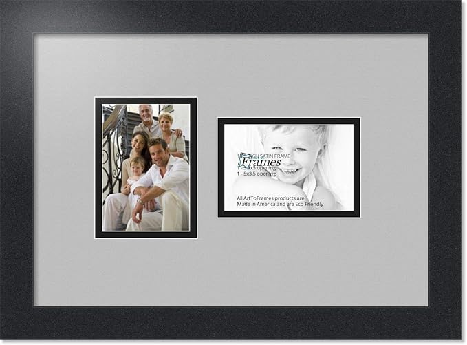 ArtToFrames Double-Multimat-751-88/89-FRBW26079 Collage Photo Frame Double Mat with 2-3.5x5 Openings and Satin Black Frame