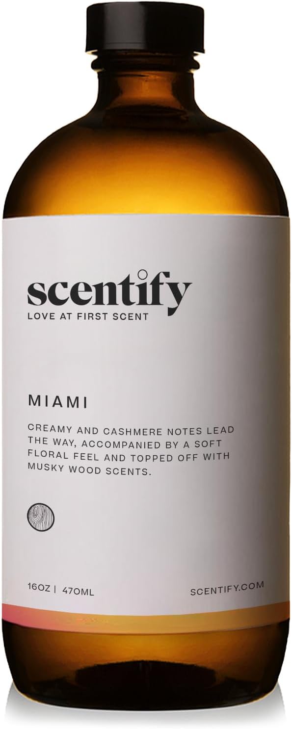 Scentify Miami Aroma Oil Refill Scent for Oil Diffusers - Creamy, Cashmere, Sandalwood, Musk Scents - Luxurious Relaxing Aromatherapy Diffuser Fragrance 470ml, 16 oz