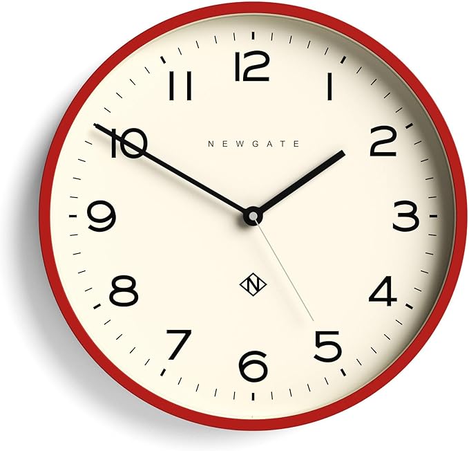 NEWGATE® Number Three Echo Wall Clock | Modern Round Clock | 14.5 inch | Red | Easy to Read Numbers | Ideal for Kitchen, Living Room or Office