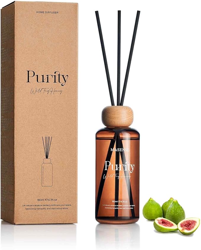 ‌M&SENSE Wild Fig Honey Reed Diffuser: 6.3 fl oz Fig & Lotus Scented Aroma Set with Light & Subtle Fragrance, Long-Lasting Non-Toxic Natural Essential Oil Diffuser for Office Shelf Decor Small Spaces