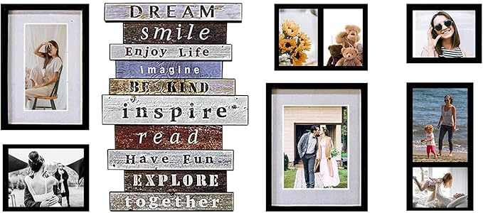 J.M.Deco 8 Pack Picture Frames for Wall Decor, Photo Frames Set with Glass Cover, Multi Picture Frames Decoration for Home Living Room, Bedroom, DIY Wall Dispaly, Black