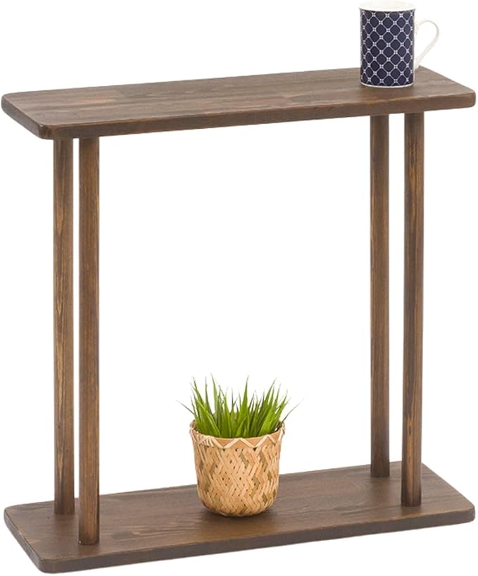 Rectangular Solid Wood Narrow Side Table, Skinny Bedside Table, Small End Table (Dark Walnut, Large)