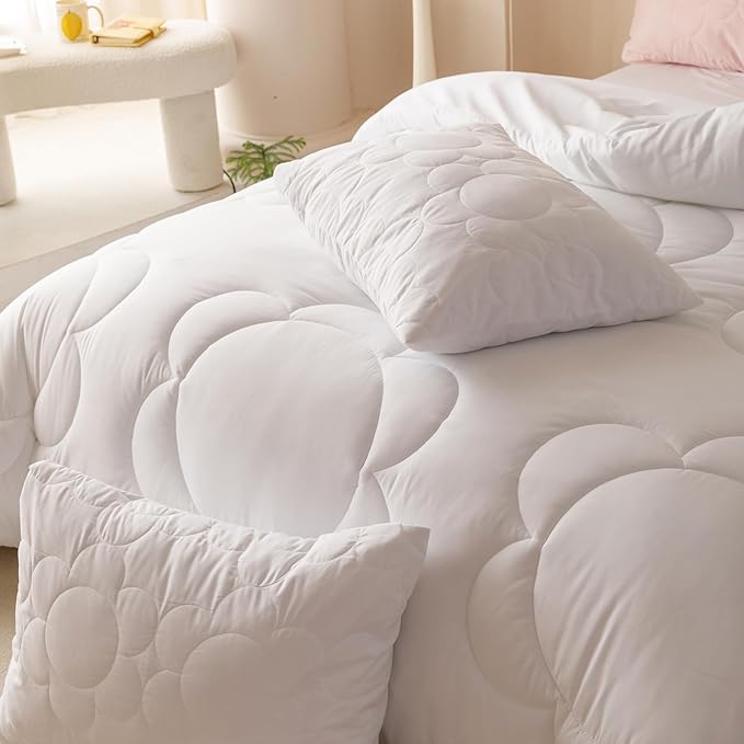 Luxlovery White Boho Comforter Set Full Women Girls White Sunflower Quilts Farmhouse Floral Bedding Quilted Set Elegant Vintage Retro Soft Bohemian 3 Piece Comforter