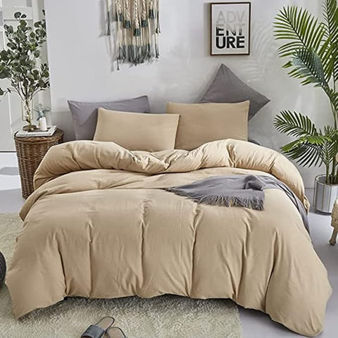 CLOTHKNOW Champagne King Size Comforter Set 3Pcs Beige Bedding Comforter Sets All Season Light Brown Comforter Taupe Comforter with 2 x Pillow Cases