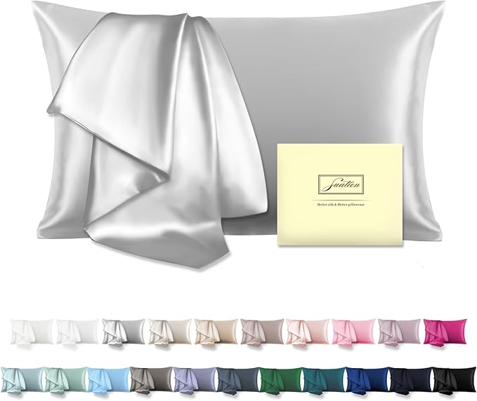 Natural Mulberry Silk Pillowcase for Hair and Skin Queen Size 20"X30" Silk Pillow Case with Hidden Zipper Soft Breathable Smooth Cooling Silk Pillow Covers for Sleeping(Silver Grey,Queen,1Pcs)