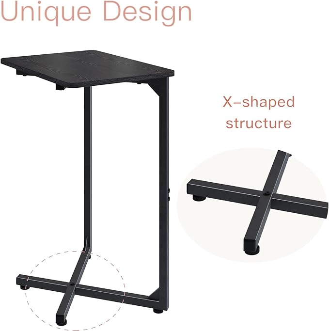 NEFROM C-Shaped End Tables, TV Trays Set of 2, Small Side Table for Couch, Sofa Table for Living Room, Bedroom, Bedside ET-X-BKW2