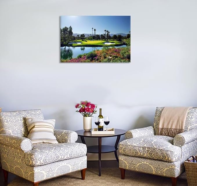 chenchenArt Indian Wells Golf Course Wall Art Picture Golf Course Poster Wall Decor for Living Room Bedroom Home Decorations Golf Artwork Canvas Prints Framed Ready to Hang(18''H x 24''W)