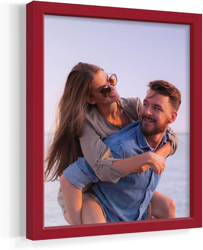 Renditions Gallery Set of 4, 11X14 Custom Photo Prints with Real Wood Picture Frames. Create Personalized Photos with Peel & Stick Photo Frames. Red Frame
