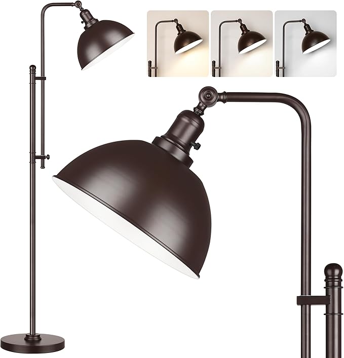 PARTPHONER Industrial Floor Lamp Adjustable, Rustic Farmhouse Reading Lamp in Aged Brown Finish Modern Standing Lamp with Remote Control Metal Shade for Living Room Bedroom Study Room Office Hotel