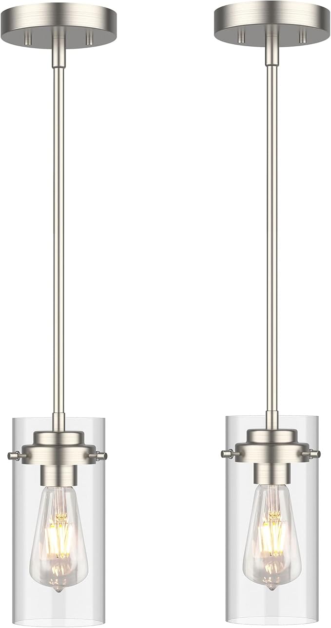EAPUDUN Pendant Light (2 Packs), Kitchen Lights Ceiling Hanging, Kitchen Light Fixtures Brushed Nickel Finish, Farmhouse Pendant Lighting for Kitchen Island Room-PDA1353-B-BNK