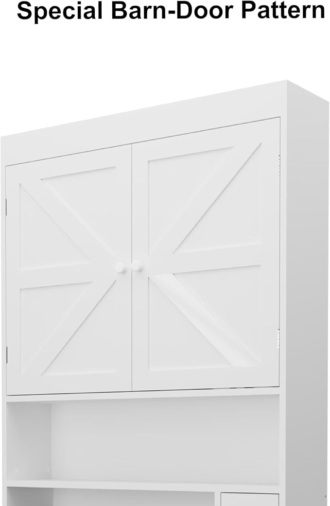 Over-The-Toilet Storage Cabinet with 2 Doors，Home Space-Saving Toilet Rack, Farmhouse Style for Bathroom, Restroom, Laundry