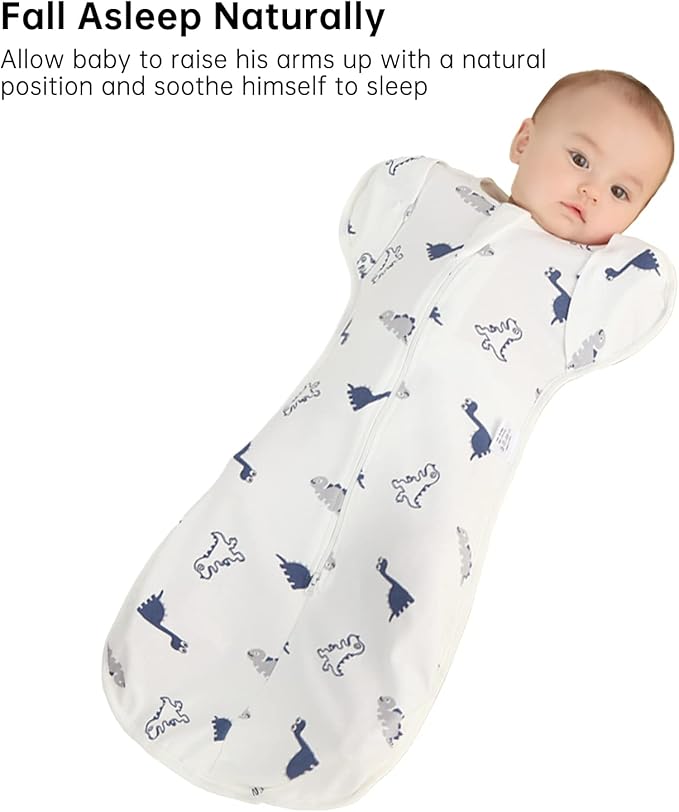Duomiaomiao Baby Transition Swaddle Blanket, Snap Arms Up Baby Sleep Sack for All Seasons, 100% Cotton Baby Essentials for Newborn Boys Girls 0-6 Months