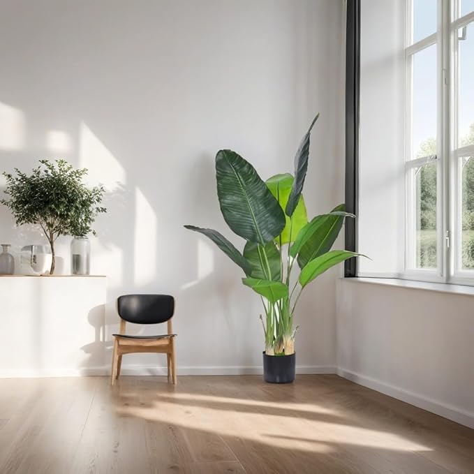 Artificial Bird of Paradise Plant Fake Tropical Palm Tree for Indoor Outdoor, Perfect Faux Plants for Home Garden Office Store Decoration (H 120cm)