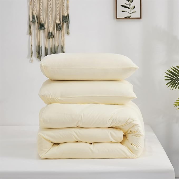 Luxlovery Ivory White Comforter Set California King Cream White Bedding Comforter Cal King Solid Beige Minimalist Bedding Set Soft Breathable Blanket Quilts Modern Comforter Set