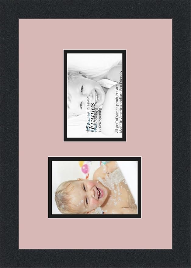 ArtToFrames Collage Photo Frame Double Mat with 2-4x6 Openings with Satin Black Frame and Seashell mat.
