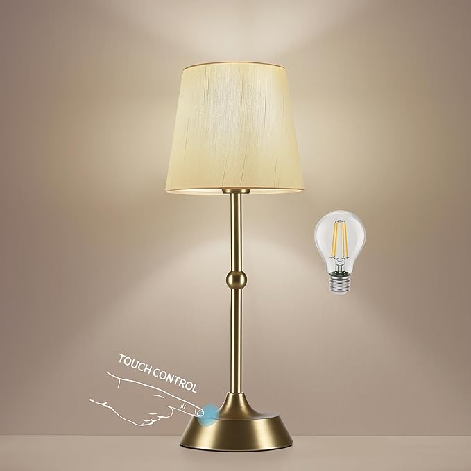 Cordless Cold Table Lamp,LED Portable Dimmable Desk Lamp,6000mA Battery Powered Table Lamp,Touch Control Fabric Table Light for Dining Room,Bedroom,Bar,Camping,Balcony .(LED Bulb Included)