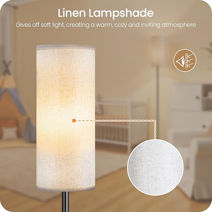 Dimmable Floor Lamp for Living Room with Remote and Foot Switch, Corner Floor Lamp, 66" Standing Tall Lamp, 10W 900LM LED Bulb Included, 3000K-6500K, Linen Shade, Weighted, FCC Listed W06LD05W1