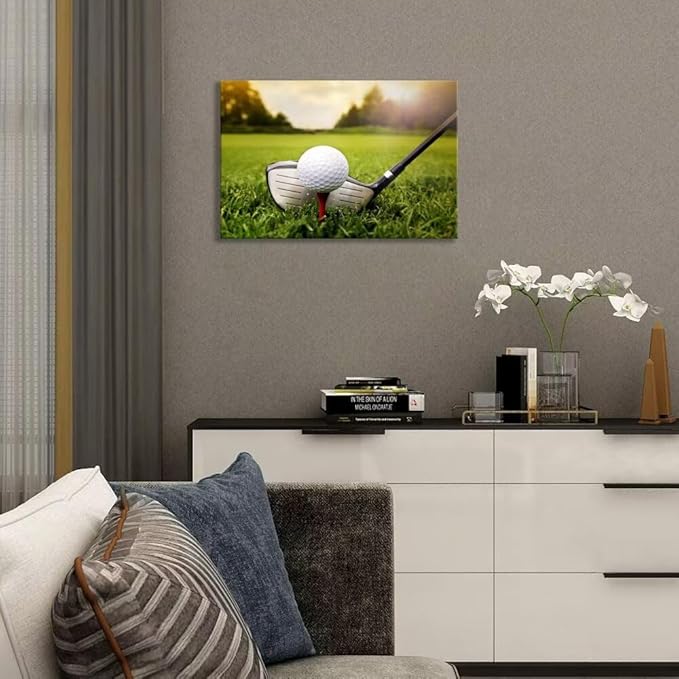 Golf Canvas Wall Art for Gym Room Golf Posters Golf Course Wall Decor for Living Room Bedroom Home Decorations Wall Decor Framed Artwork Ready to Hang(12''H x 16''W)