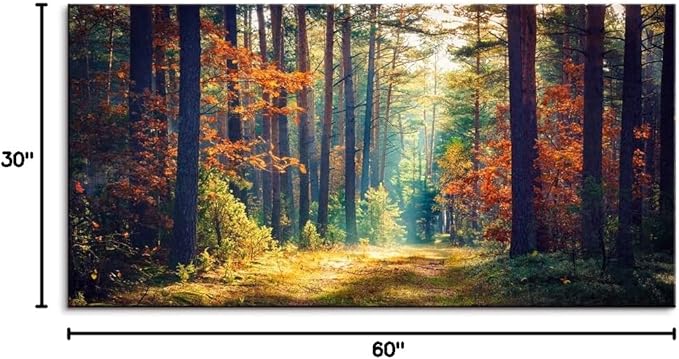Autumn Forest Large Stretched Canvas Wall Art For Living Room Bedroom Home Decoration,Mordern Morning Sunlight Wood Print Picture Painting Decor Giclee Artwork,Gallery Wrapped Gift,Inner Frame(30x60)