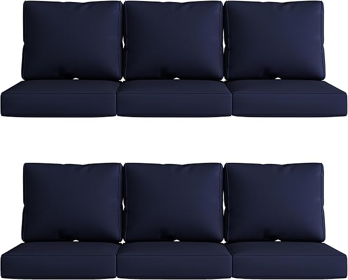 UIXE 24.5" Deep Seat Outdoor Cushion Set with Back Pads, Patio Furniture Cushions, Sectional Sofa Bistro Chair Cushion - Navy, Set of 6