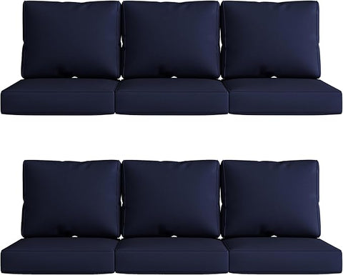 UIXE 24.5" Deep Seat Outdoor Cushion Set with Back Pads, Patio Furniture Cushions, Sectional Sofa Bistro Chair Cushion - Navy, Set of 6