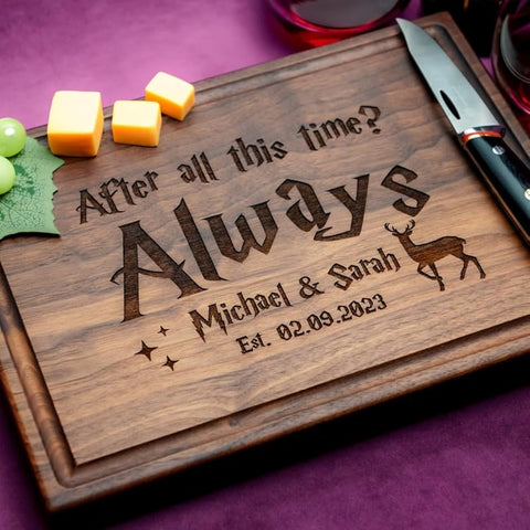 Personalized Cutting Board - Custom Engraved Hardwood Charcuterie Board | Wedding, Birthday, Holiday, Christmas Gift | Best Gift Idea for Couples, Wizard Fans | USA Made and Designed 990
