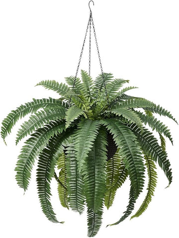 48" Artificial Boston Fern Hanging Plants with Basket - UV Resistant Fake Plant for Outdoor Indoor - Large Realistic Faux Greenery for Front Porch, Front Door, Patio Decor, Set of 1, VN142