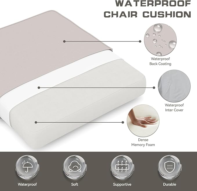 Outdoor Chair Cushions 23" x 24" x 4", Patio Deep Seat Replacement Cushions Set with Zippered Removable Cover, Weather-Resistant Olefin Fabric for Garden Chair Sofa Couch, Set of 3, Beige