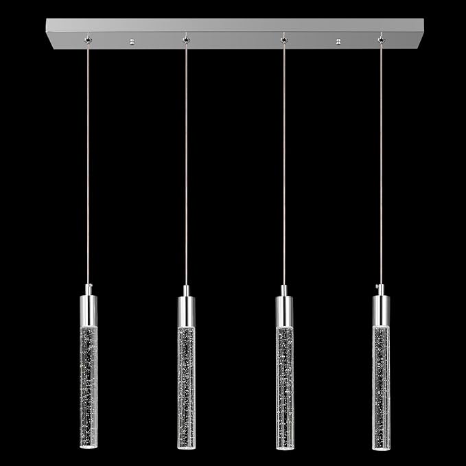 Kitchen Island Lighting Modern Light Fixture Chrome Pendant Light Dimmable LED Chrome Finish Mini Crystal Pendant Lights for Dining Room Living Room（4-Light）