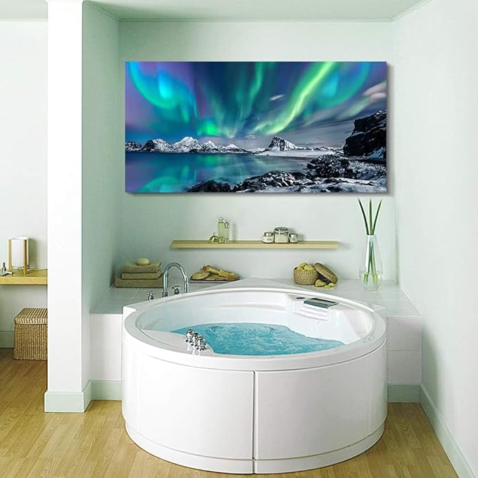 MHARTK66 Large Wall Decor For Living Room Canvas Wall Art For Bedroom Blue Aurora Scenery Painting Artwork Modern Canvas Art Prints Ready To Hang Office Pictures For Hotel Room Home Wall Decoration