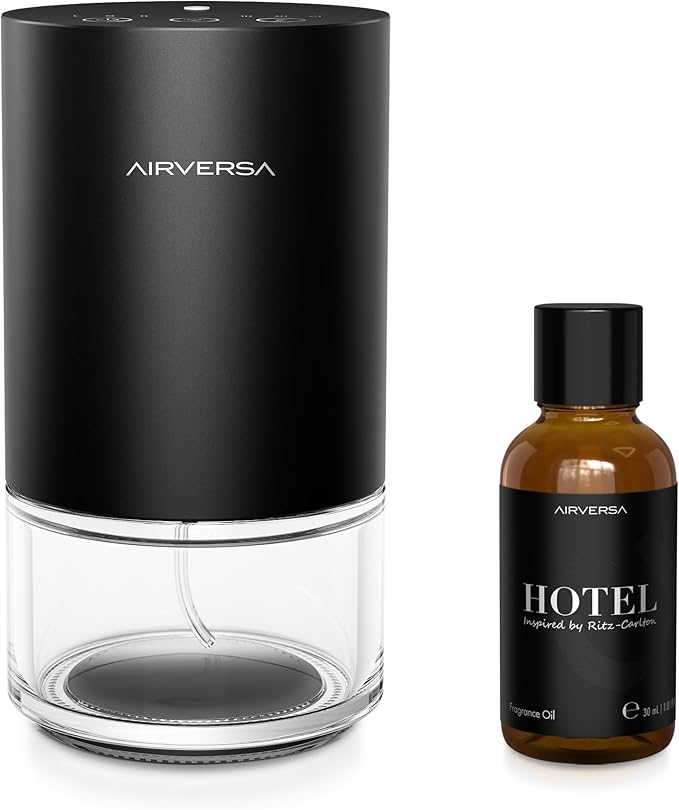 Waterless Essential Oil Diffuser Starter Kit with 30mL Hotel Scent Fragrance Oils Inspired of Ritz Carlton, Battery Operated Mini Scent Air Machine Portable Diffuser for Home Car Office, Black AN9