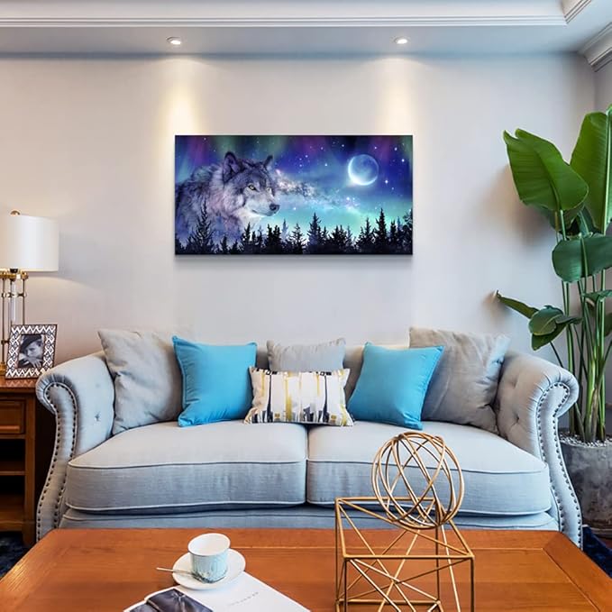 MHARTK66 Canvas Wall Art For Living Room Large Decor Paintings Bedroom Modern Family Decorations Office Abstract Aurora Scenery Wolf Pictures Artwork Posters Home Decoration