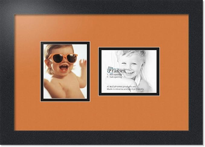 ArtToFrames Collage Photo Frame Double Mat with 2 - 4x5 Openings and Satin Black Frame