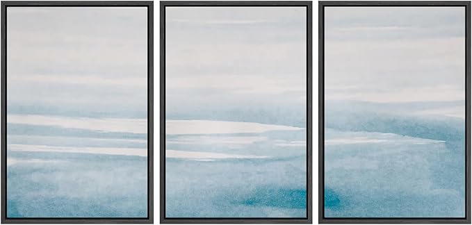 SIGNWIN 3 Piece Framed Canvas Wall Art Blue Sky Watercolor Nature Wilderness Illustrations Abstract Traditional Relax/Calm Home Artwork Decoration for Living Room,Bedroom - 16"x24"x3 Black