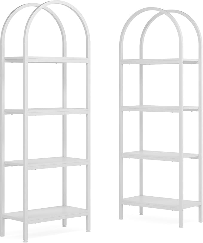 Tribesigns 4-Tier Open Bookshelf, 70.8" Industrial Wood Bookcase Storage Shelves with Metal Frame, Freestanding Display Rack Tall Shelving Unit for Office, Bedroom, Living Room (White, 2PCS)