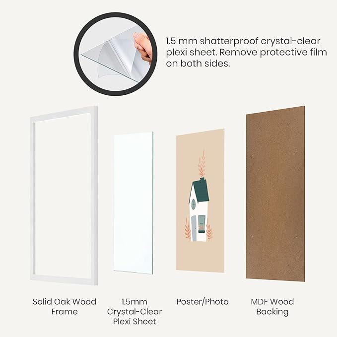Opposite Wall - 18x24 in - White Solid Oak Wood Picture Frame - Lightweight, Versatile & Shatterproof - Wall Hanging Poster or Photo Frame - Wall Decor for Office, Gallery & Home - 2 Pack