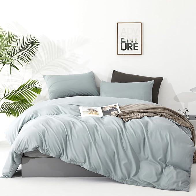 CLOTHKNOW Light Blue Comforter Set Twin/Twin XL 3Pcs Haze Blue Bedding Comforter Sets Dusty Blue Comforter Soft Blue Comforter Sets Twin