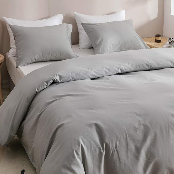 Pureant Silver Grey Comforter Sets Full Solid Light Gray Bedding Comforters Cotton Women Men Plain Elegant Warm Blankets Adults Teens Pale Color Quilts Durable Soft Pure All Full(80''*90''-Comforter)