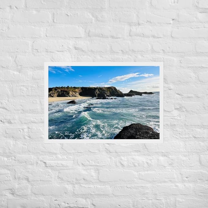 Bodega Bay Coastal Wall Art – Framed Ocean Photography Print – California Nature Landscape Poster – Seascape Decor for Living Room or Bedroom (20x30 inches) - Wooden Framed (White)