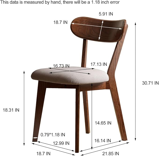 100% Solid Oak Wood Dining Room Chairs - Practical Kitchen Chairs - Wood Chair for Dining Room, Kitchen (4, Walnut with Grey Cushion)