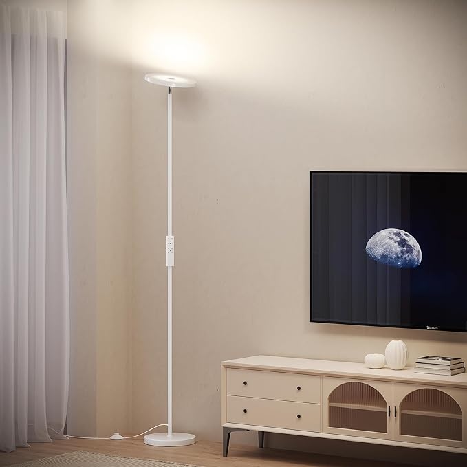 SUNMORY Floor Lamps for Living Room, 32W/3000LM Super Bright LED Floor Lamp with Remote Control, 69" Tall Standing Lamp with Stepless Dimmable, Modern Torchiere Corner Lamp for Bedroom, Office White