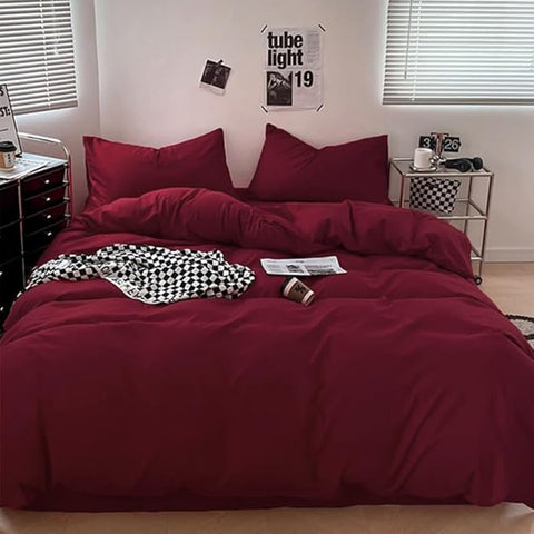 Wellboo Burgundy Comforter Set California King Dark Red Bedding Set Cal King Claret Wine Quilt Soft Crimson Blanket Quilts Rish Solid Deep Red Comforter Breathable Cozy Bedding for All Seasons