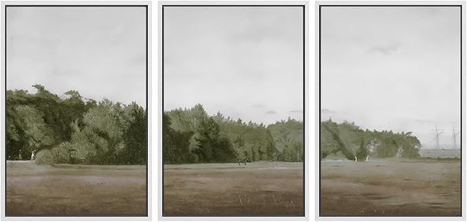 SIGNWIN Framed Canvas Print Wall Art Set Cloudy Sky Over Green Forest Clearing Nature Wilderness Illustrations Modern Art Chic Landscape for Living Room, Bedroom, Office - 24"x36"x3 White