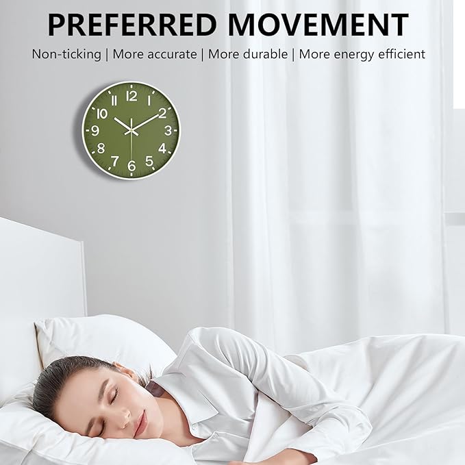 Wall Clock, 8 Inch Wall Clocks Battery Operated, Modern Non Ticking Silent Digital Analog Small Wall Clock for Bedroom Living Room Kitchen Office Gym Classroom Outdoor Clocks, Olive Green