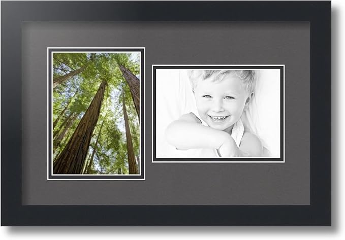 ArtToFrames Collage Photo Frame Double Mat with 2 - 5x7 Openings and Satin Black Frame