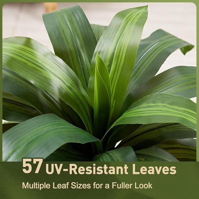 5FT Artificial Dracaena Tree - UV Resistant Faux Tropical Plant, Potted Fake Tree with Taper Planter & Pebbles - Indoor Outdoor Greenery for Home, Porch, Living Room, Bedroom Decor, VN127