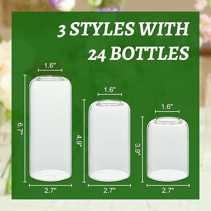 Glass Bud Vases Set of 24, Clear Flower Vase for Centerpieces, Small Vases for Flowers, Decor Centerpiece for Bathroom, Decorative Vases for House Warming