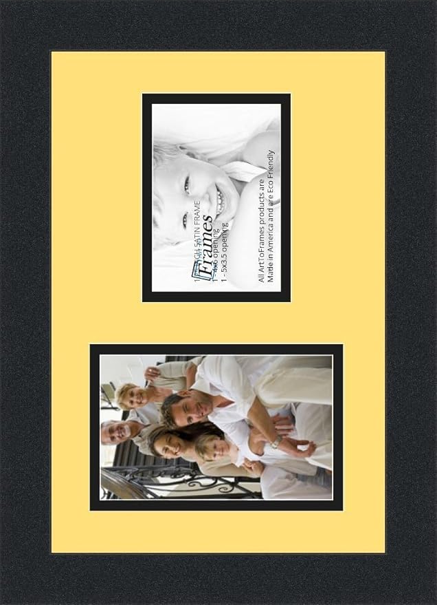 ArtToFrames Collage Photo Frame Double Mat with 1 - 3.5x5^ 4x6 Openings and Satin Black Frame