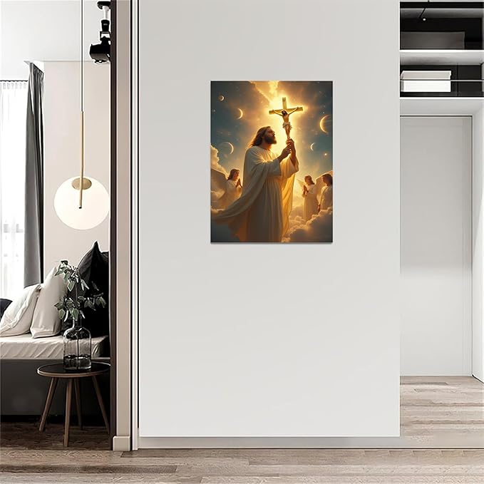 Christian Wall Art Print, Religious Scripture Biblical Decor, Faith-Based Inspirational Landscape with Cross, Digital Printed Canvas Poster for Church, Home Chapel, Prayer Room Decor